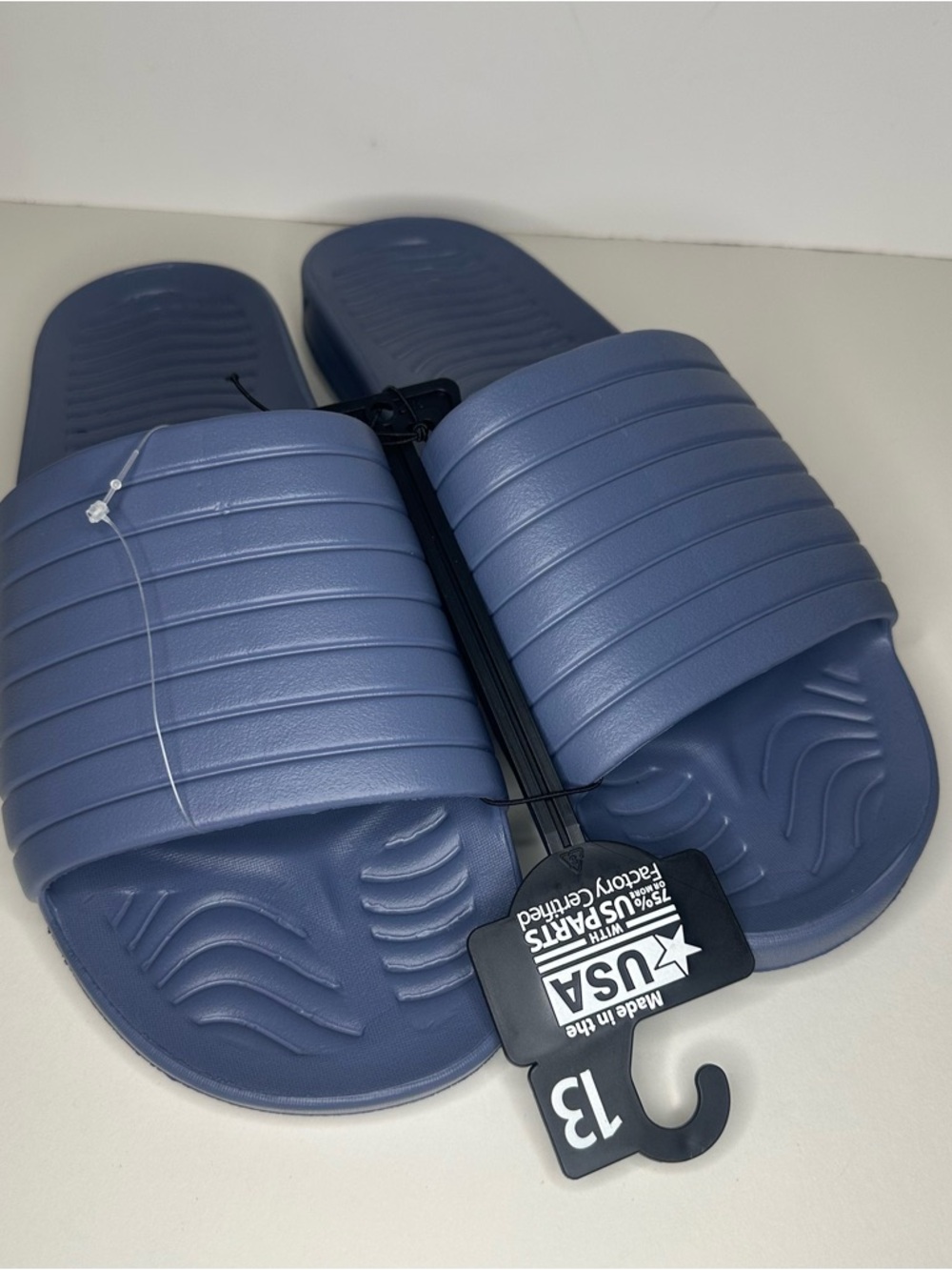 Athletic Works Men 13 Slate Blue USA Tunnel Slide Sandals Lightweight SlipOn NEW